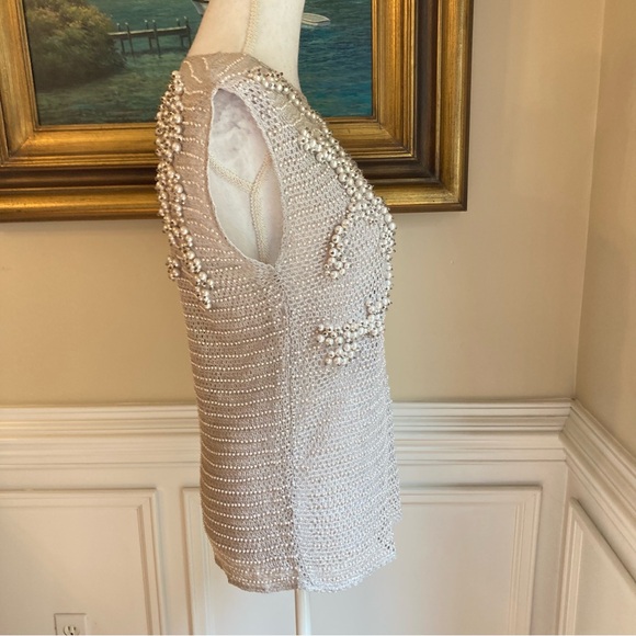 ZARA Limited Edition Gray Pearl Rhinestone Embellished Knit Top - Picture 4 of 13